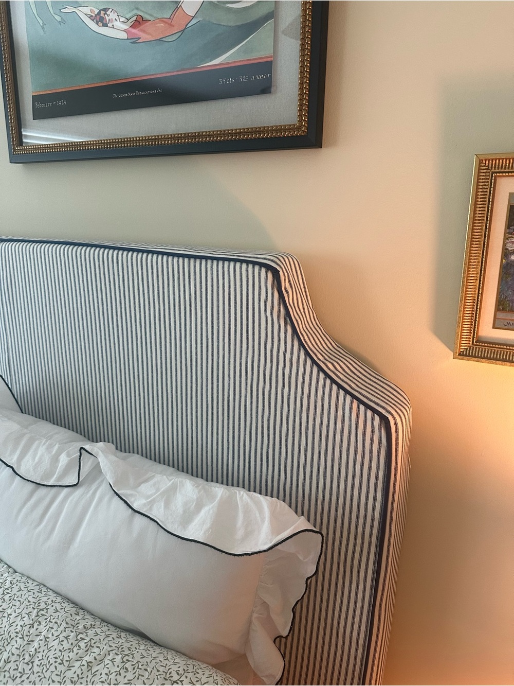 Blue Striped Queen Headboard